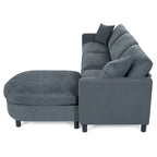 Divano Sezionale a 4 Posti con Cuscino Removibile, Grigio 107.87, Pouf Movibile, Bracciolo con Contenitore