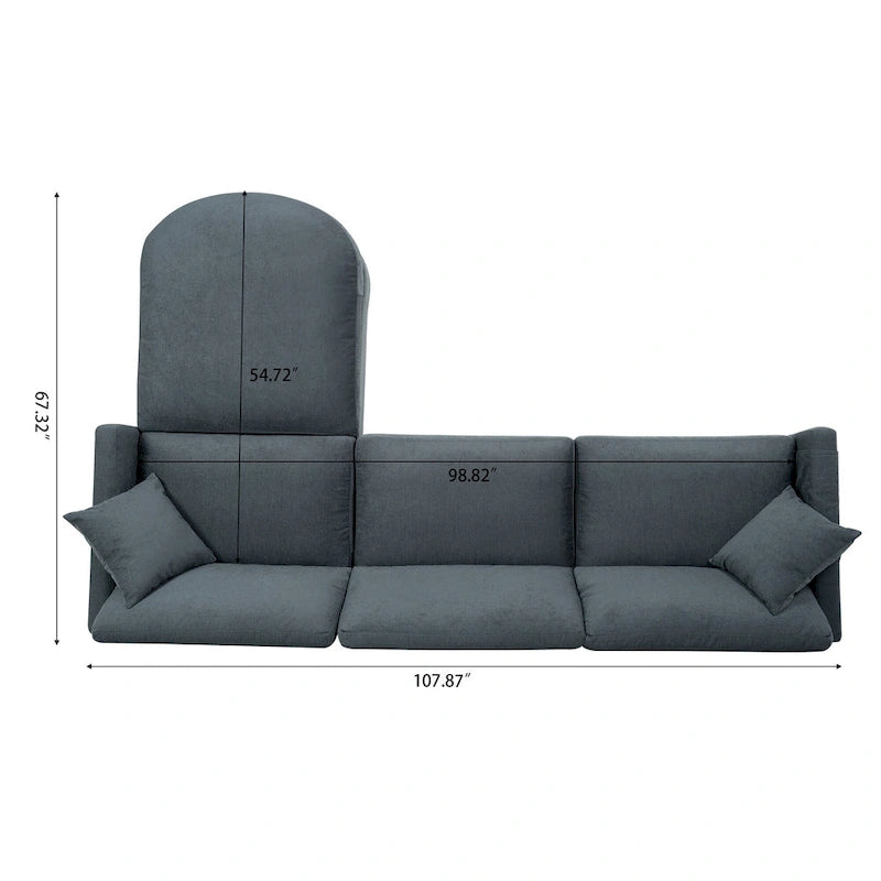 Divano Sezionale a 4 Posti con Cuscino Removibile, Grigio 107.87, Pouf Movibile, Bracciolo con Contenitore