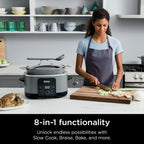 Multicooker da 8,5 Litri, con Funzione 8-in-1: Slow Cooker, Forno Olandese, Vaporiera, Coperchio in Vetro, Cucchiaio Integrato, Pentola Adatta al Forno fino a 260°C