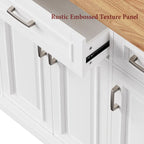 Grande isola da cucina con ribalta in legno, carrello da cucina arrotolabile con texture in rilievo, ante e cassetti con contenitore per cucina, bianco