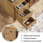 Tavolino stretto completamente assemblato, tavolino in legno massello con 3 cassetti, comodino sottile vintage per piccoli spazi