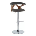 LumiSource Set of 2 Gardenia Adjustable Barstools Chrome Metal/Walnut Wood/Charcoal Fabric