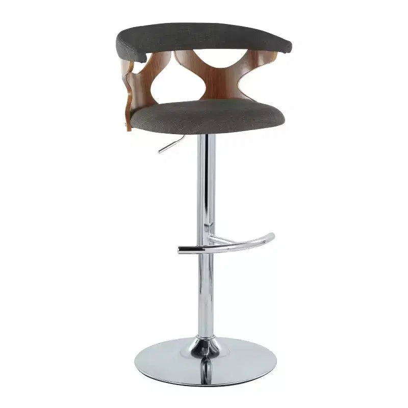 LumiSource Set of 2 Gardenia Adjustable Barstools Chrome Metal/Walnut Wood/Charcoal Fabric