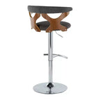 LumiSource Set of 2 Gardenia Adjustable Barstools Chrome Metal/Walnut Wood/Charcoal Fabric