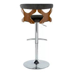 LumiSource Set of 2 Gardenia Adjustable Barstools Chrome Metal/Walnut Wood/Charcoal Fabric
