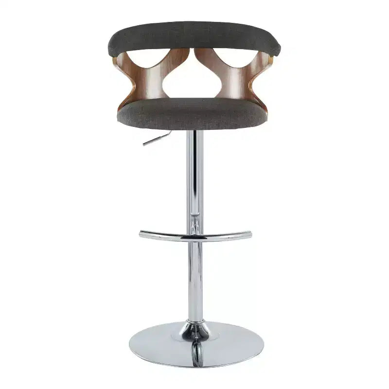 LumiSource Set of 2 Gardenia Adjustable Barstools Chrome Metal/Walnut Wood/Charcoal Fabric