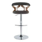 LumiSource Set of 2 Gardenia Adjustable Barstools Chrome Metal/Walnut Wood/Charcoal Fabric