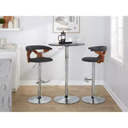 LumiSource Set of 2 Gardenia Adjustable Barstools Chrome Metal/Walnut Wood/Charcoal Fabric