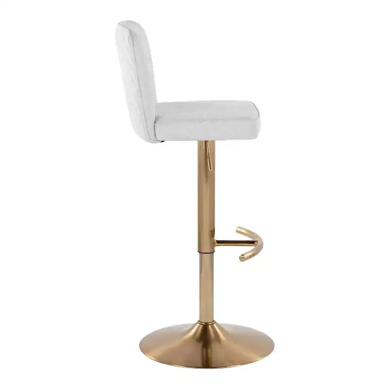 LumiSource Set of 2 Henry Adjustable Barstools Gold/White Fabric