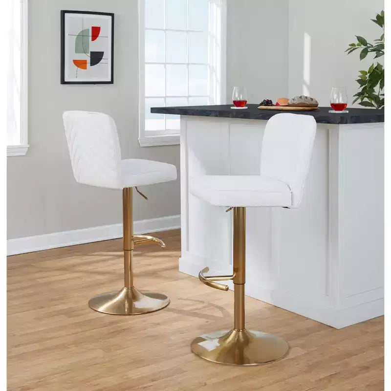 LumiSource Set of 2 Henry Adjustable Barstools Gold/White Fabric