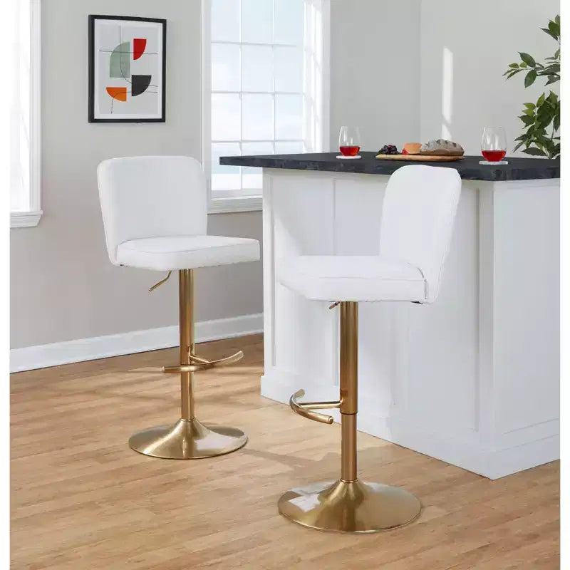 LumiSource Set of 2 Henry Adjustable Barstools Gold/White Fabric