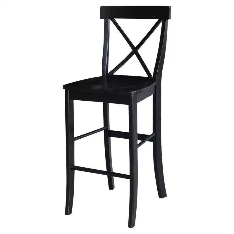 30" Martha X Back Barstool Jet Black - International Concepts: Solid Wood, Traditional Design