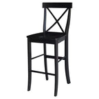 30" Martha X Back Barstool Jet Black - International Concepts: Solid Wood, Traditional Design