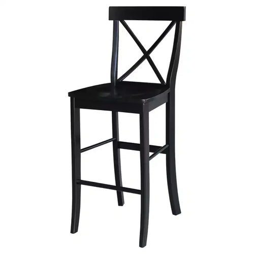 30" Martha X Back Barstool Jet Black - International Concepts: Solid Wood, Traditional Design