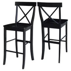30" Martha X Back Barstool Jet Black - International Concepts: Solid Wood, Traditional Design