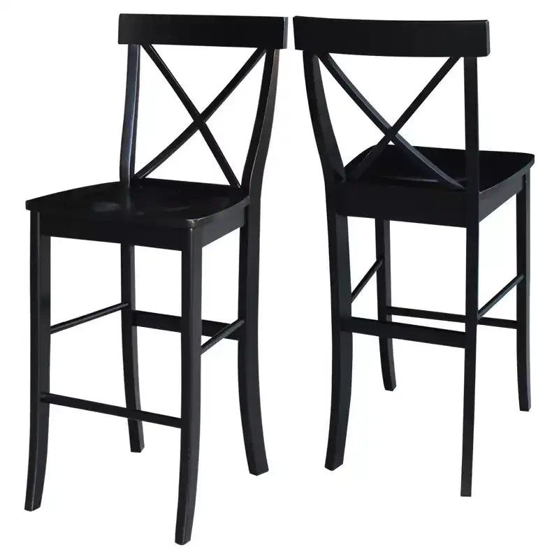 30" Martha X Back Barstool Jet Black - International Concepts: Solid Wood, Traditional Design