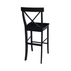 30" Martha X Back Barstool Jet Black - International Concepts: Solid Wood, Traditional Design