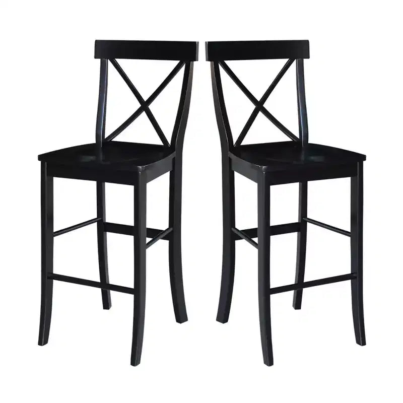 30" Martha X Back Barstool Jet Black - International Concepts: Solid Wood, Traditional Design