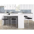 LumiSource Set of 3 Fuji Stacker Barstools Stainless Steel/Black PU