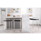 LumiSource Set of 3 Fuji Stacker Barstools Stainless Steel/Black PU