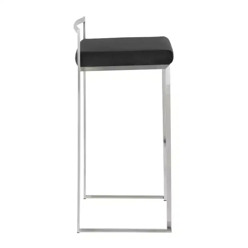 LumiSource Set of 3 Fuji Stacker Barstools Stainless Steel/Black PU