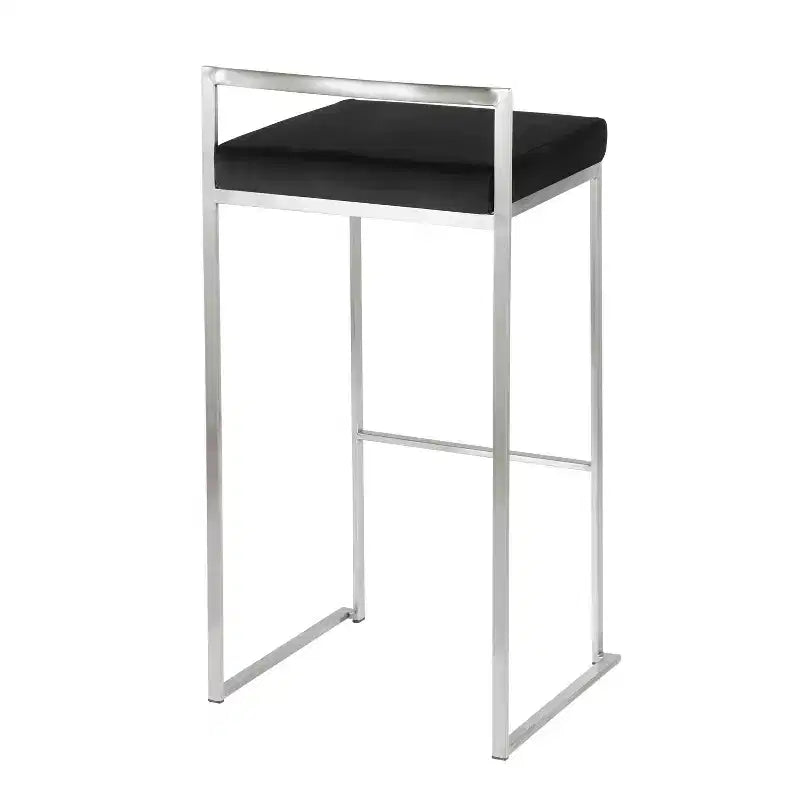 LumiSource Set of 3 Fuji Stacker Barstools Stainless Steel/Black PU