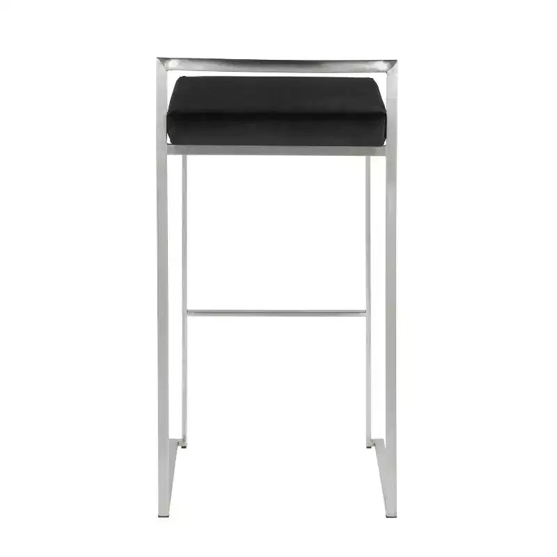 LumiSource Set of 3 Fuji Stacker Barstools Stainless Steel/Black PU