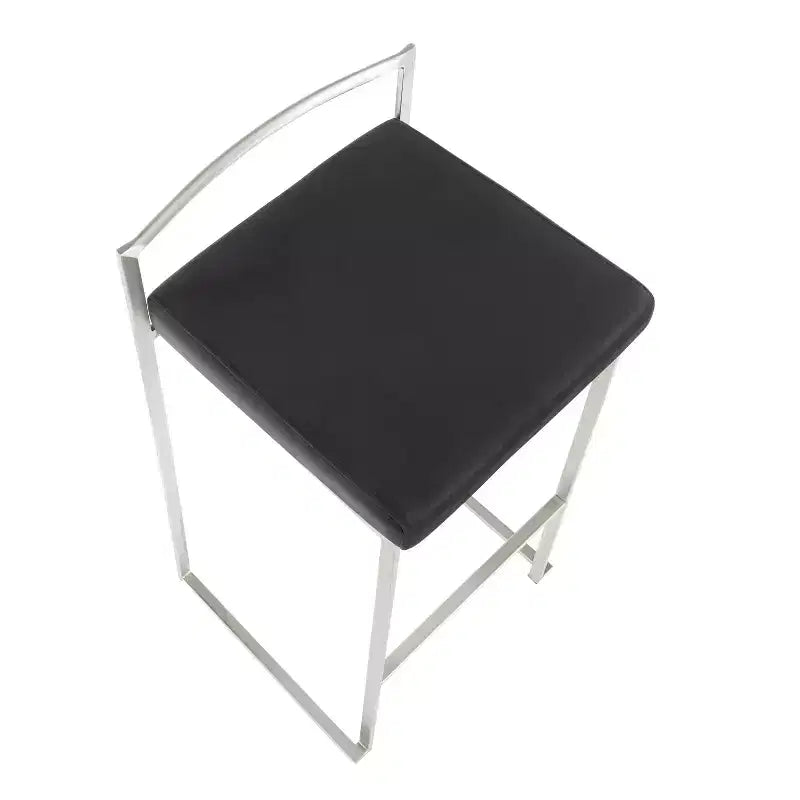LumiSource Set of 3 Fuji Stacker Barstools Stainless Steel/Black PU