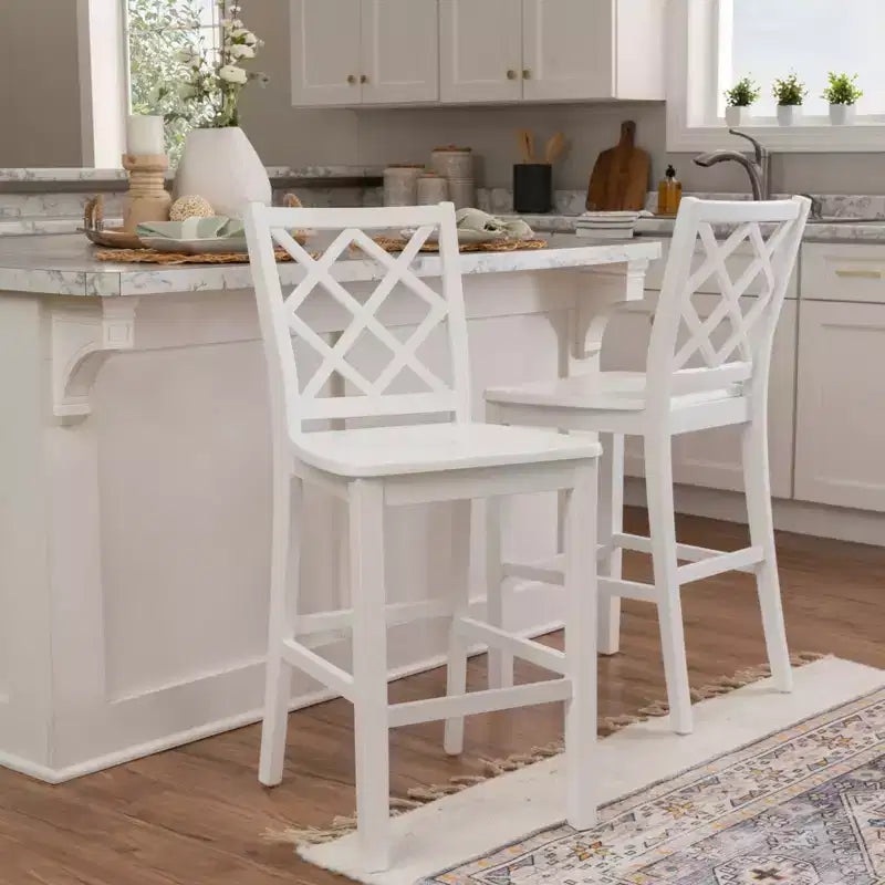25.25" helby X-Back Farmhouse Counter Height Barstool White Finished Wood - Powell: olid Acacia & Rubberwood