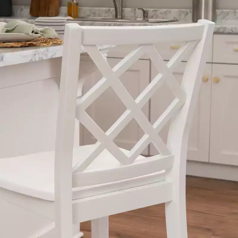25.25" helby X-Back Farmhouse Counter Height Barstool White Finished Wood - Powell: olid Acacia & Rubberwood