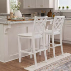25.25" helby X-Back Farmhouse Counter Height Barstool White Finished Wood - Powell: olid Acacia & Rubberwood