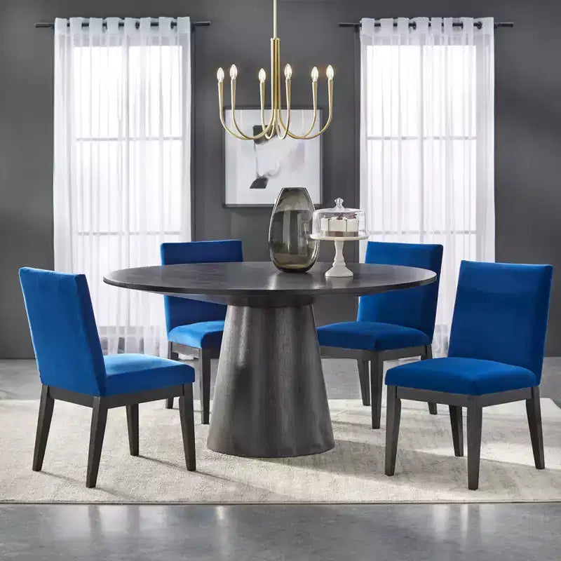 Buylateral Set of 2 North Bay Upholstered Dining Chairs Sapphire Blue Velvet