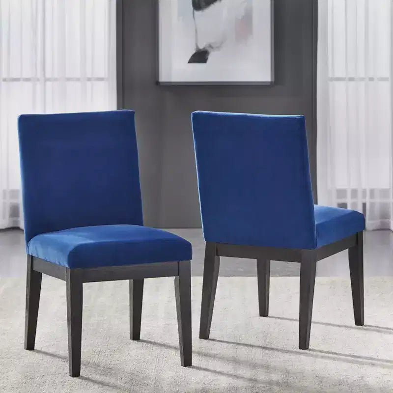Buylateral Set of 2 North Bay Upholstered Dining Chairs Sapphire Blue Velvet
