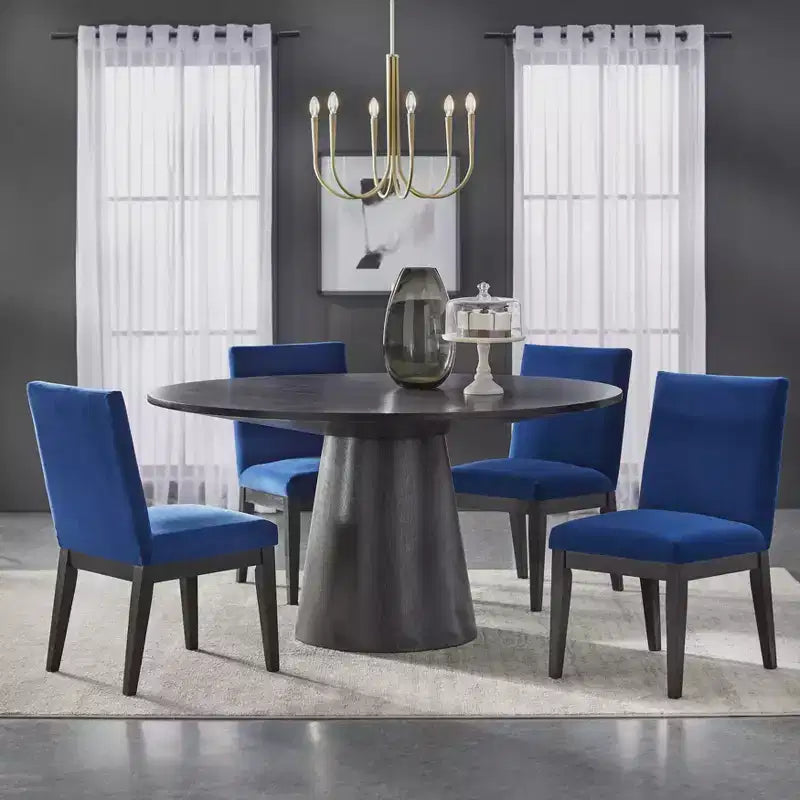 Buylateral Set of 2 North Bay Upholstered Dining Chairs Sapphire Blue Velvet
