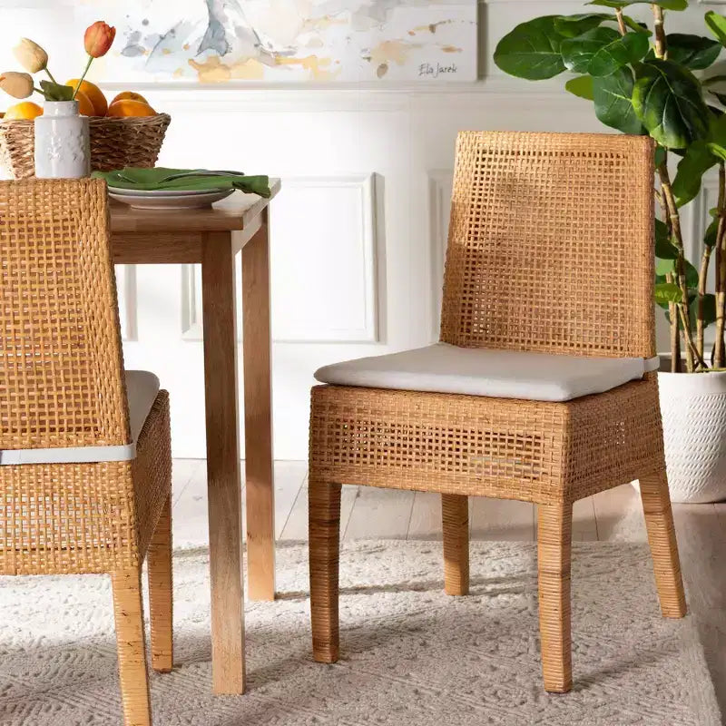 bali & pari Morris Rattan Dining Chair Light Honey/White