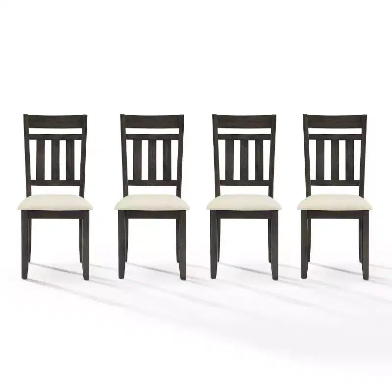 Crosley Hayden 4pc Slat Back Dining Chair Set Slate/Creme: Upholstered Linen Seat, Rubberwood Frame, 250lbs Capacity