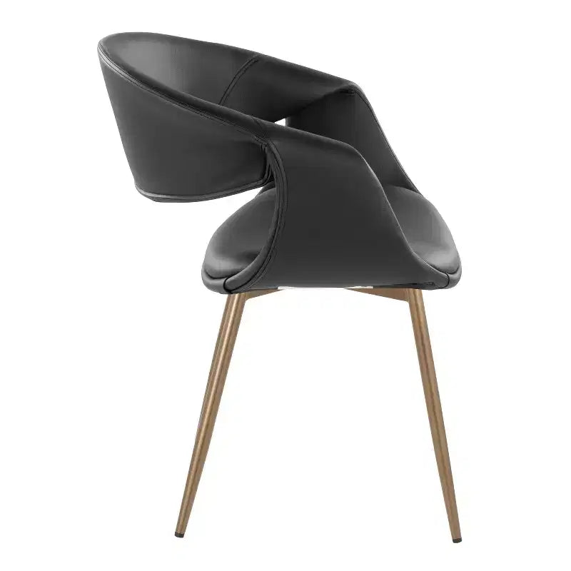 LumiSource Set of 2 Curvo Upholstered PU Chair Antique Copper Metal/Black