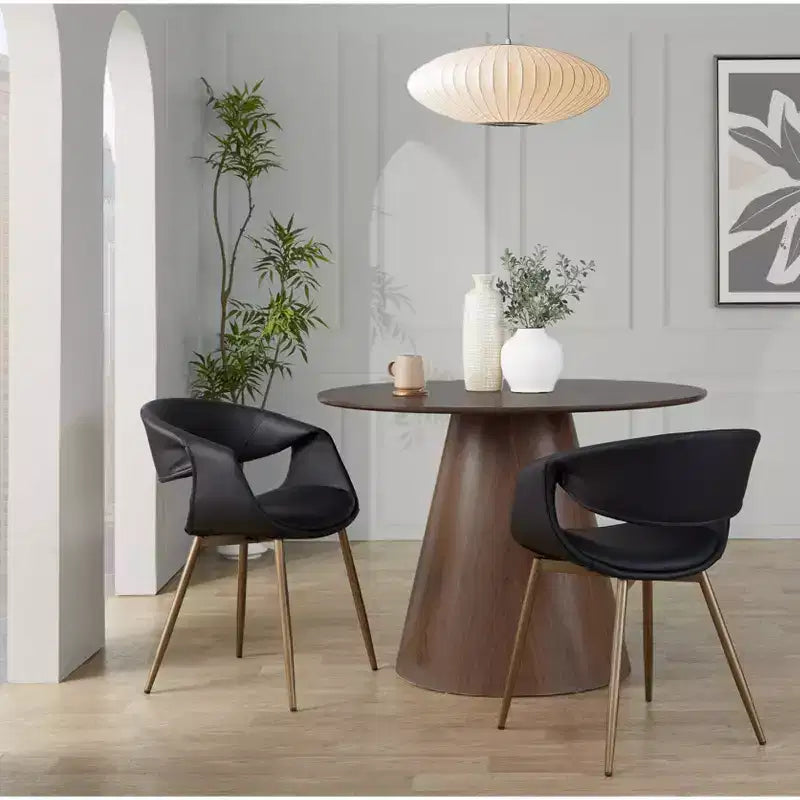 LumiSource Set of 2 Curvo Upholstered PU Chair Antique Copper Metal/Black