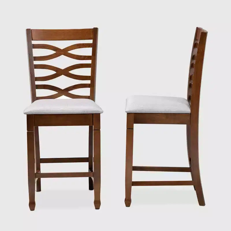 Set of 2 Lanier Fabric Upholstered Wood Counter Height Pub Chair Set Gray/Walnut - Baxton Studio: Polyester Fill, Spot Clean