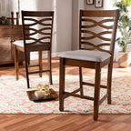 Set of 2 Lanier Fabric Upholstered Wood Counter Height Pub Chair Set Gray/Walnut - Baxton Studio: Polyester Fill, Spot Clean