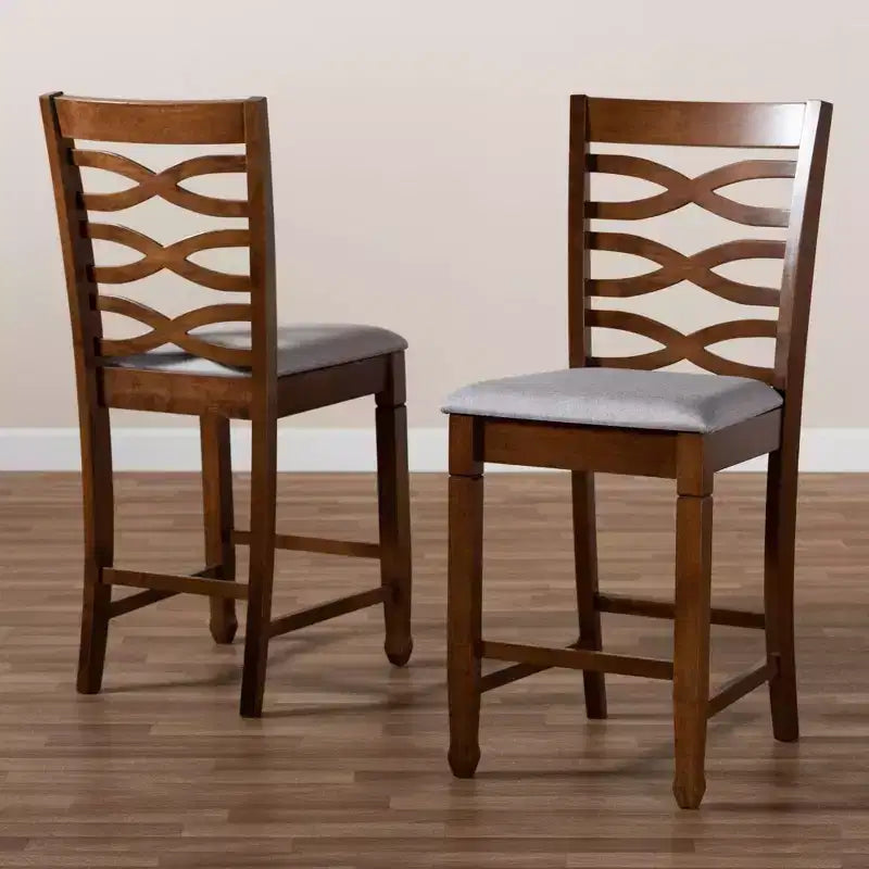 Set of 2 Lanier Fabric Upholstered Wood Counter Height Pub Chair Set Gray/Walnut - Baxton Studio: Polyester Fill, Spot Clean