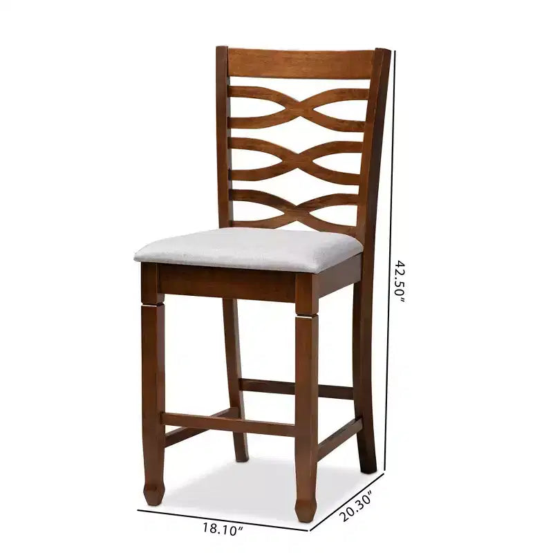 Set of 2 Lanier Fabric Upholstered Wood Counter Height Pub Chair Set Gray/Walnut - Baxton Studio: Polyester Fill, Spot Clean