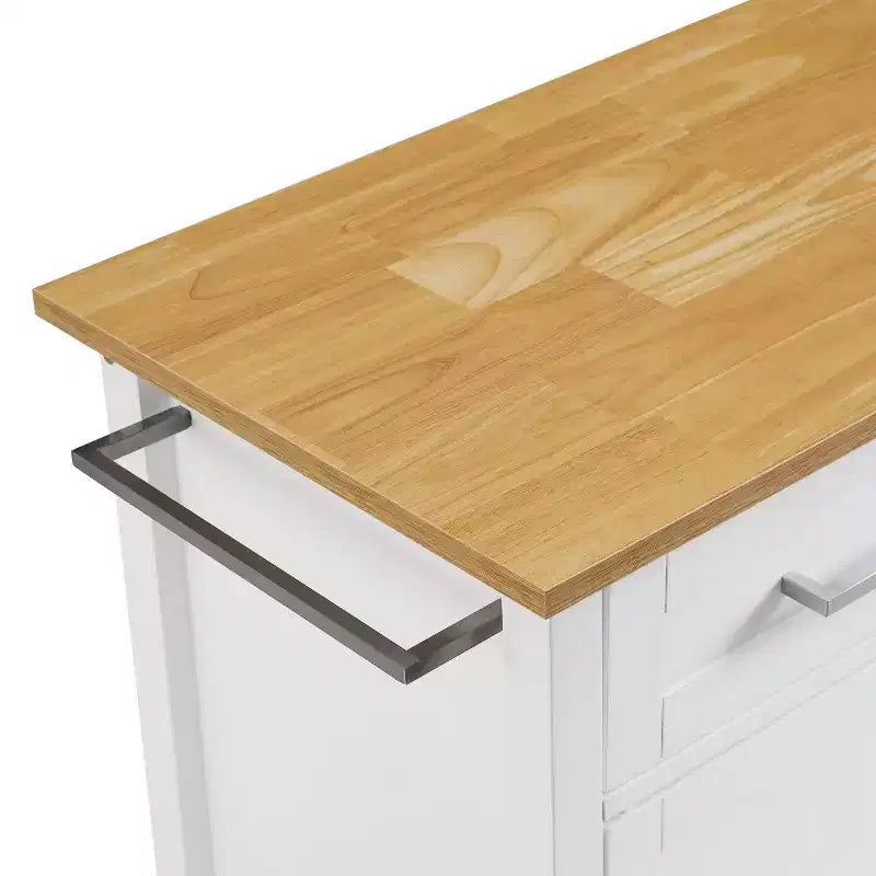 Tristan Open Kitchen Island Cart White/Natural - Crosley: Adjustable Shelves, Towel Bar, Mobile Design