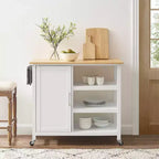 Tristan Open Kitchen Island Cart White/Natural - Crosley: Adjustable Shelves, Towel Bar, Mobile Design