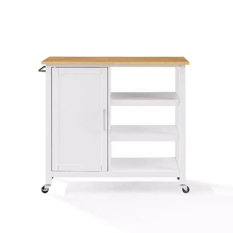 Tristan Open Kitchen Island Cart White/Natural - Crosley: Adjustable Shelves, Towel Bar, Mobile Design