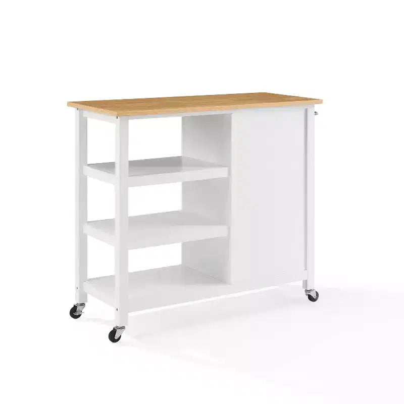 Tristan Open Kitchen Island Cart White/Natural - Crosley: Adjustable Shelves, Towel Bar, Mobile Design