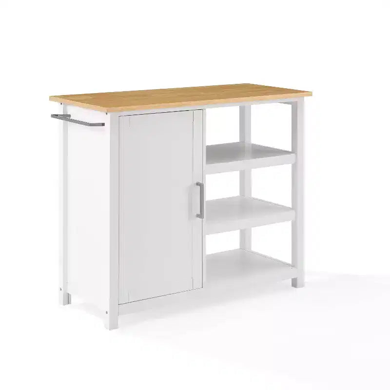 Tristan Open Kitchen Island Cart White/Natural - Crosley: Adjustable Shelves, Towel Bar, Mobile Design