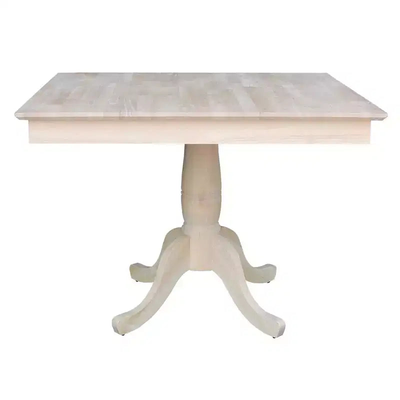 29.1" Dining Tables Minden Square Top Pedestal Unfinished - International Concepts: Solid Wood, Breakfast Nook
