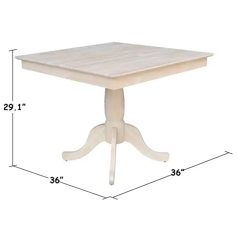 29.1" Dining Tables Minden Square Top Pedestal Unfinished - International Concepts: Solid Wood, Breakfast Nook