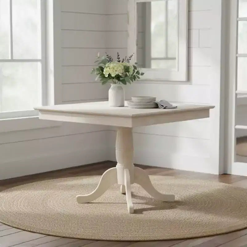 29.1" Dining Tables Minden Square Top Pedestal Unfinished - International Concepts: Solid Wood, Breakfast Nook